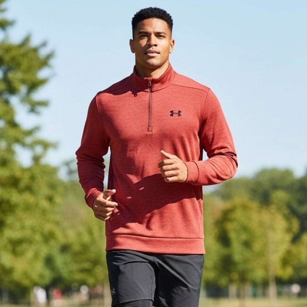 Under Armour Sweater Mens Size XL Loose Fit 1/4 Zip Pullover Athletic Fleece Red
